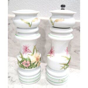 Vintage Shafford Japan Floral Lily Porcelain Saltshaker & Pepper Grinder Set